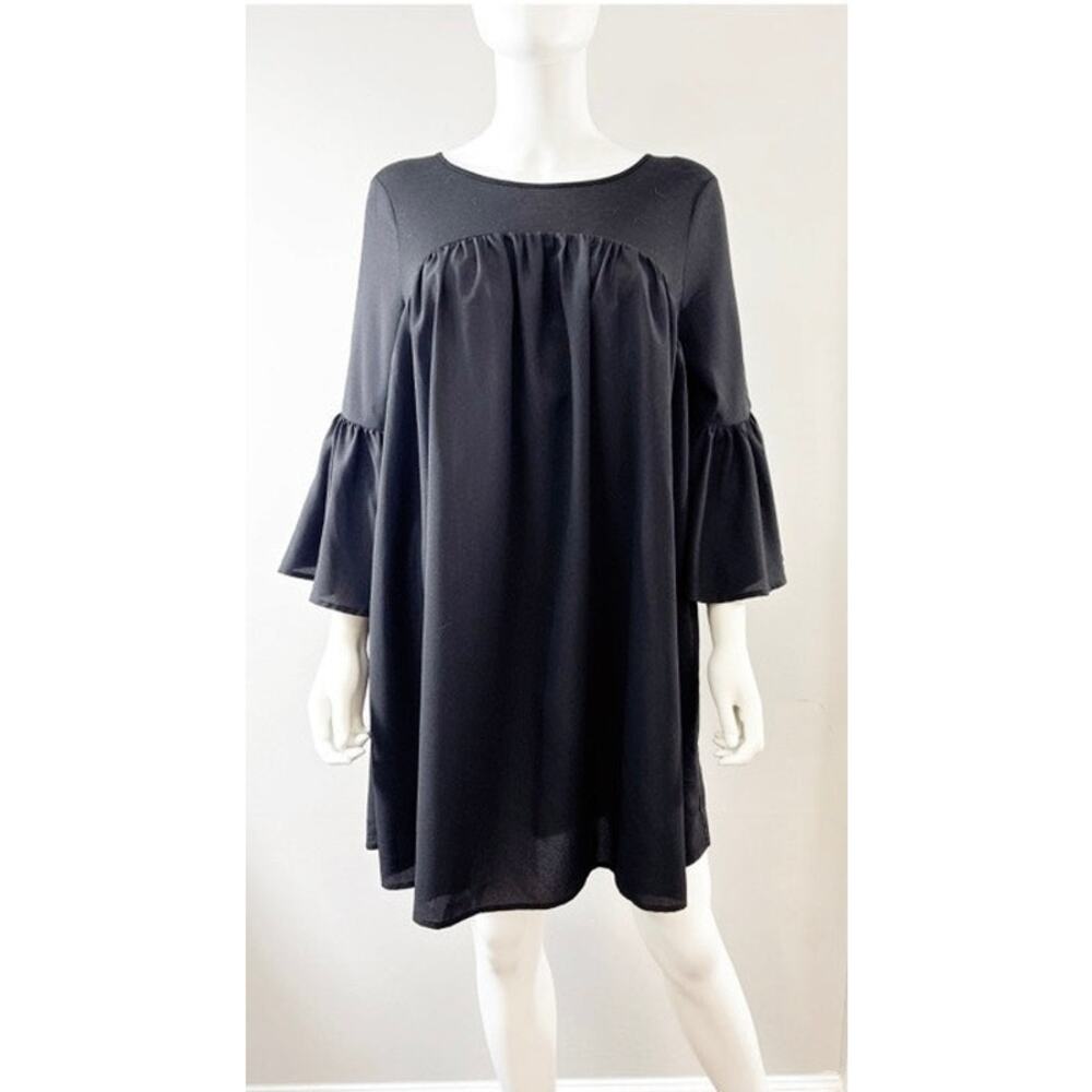 French Connection Black Bell Sleeve Back Cutout Mini Dress - Size M